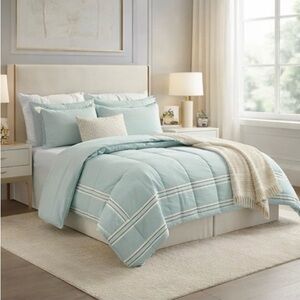 Reversible Color block w a seaside vibe, the Aiden comforter Set.